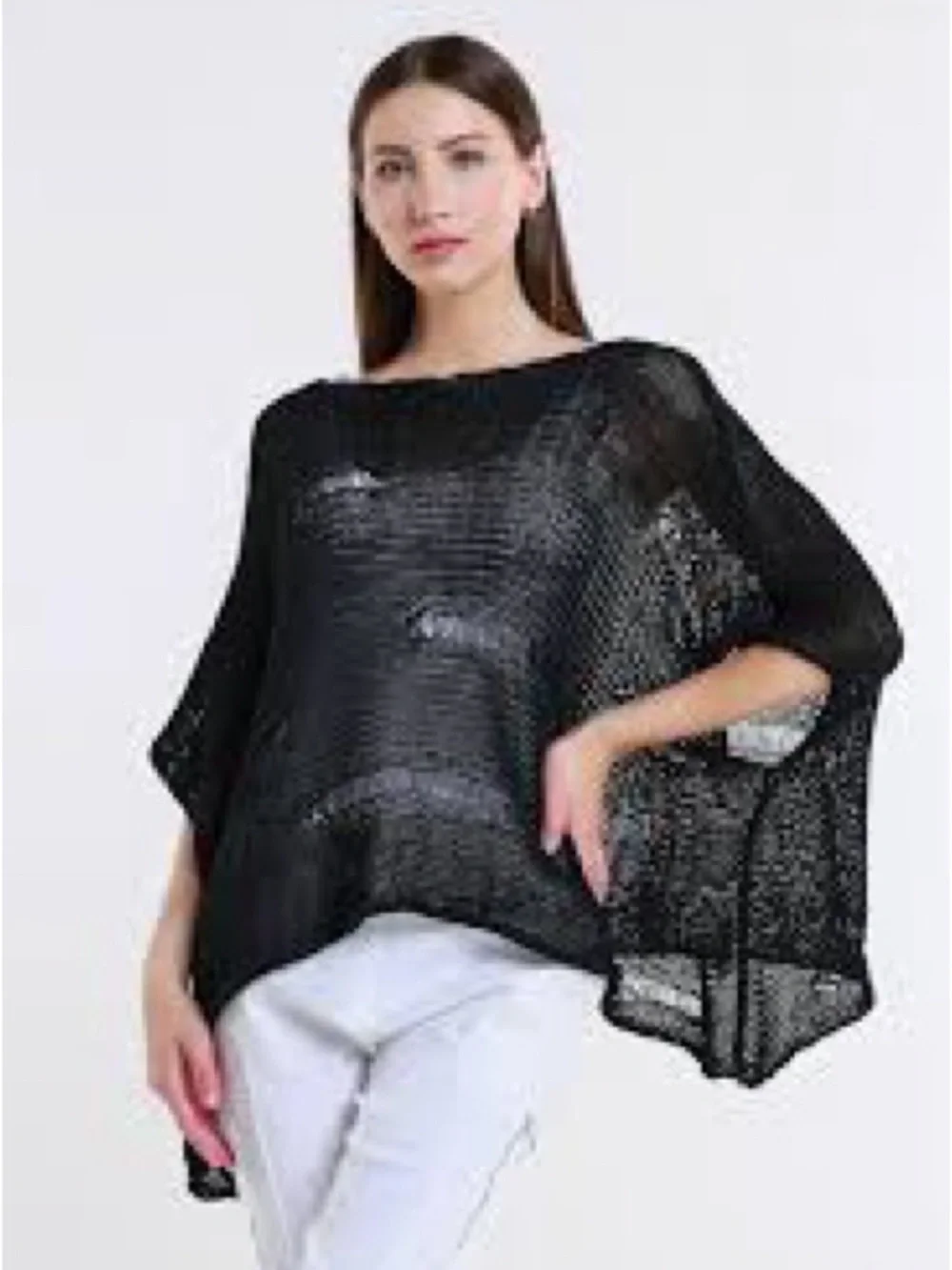 Chico's Black Open Knit V-Neck Sweater - Picture 5 of 9